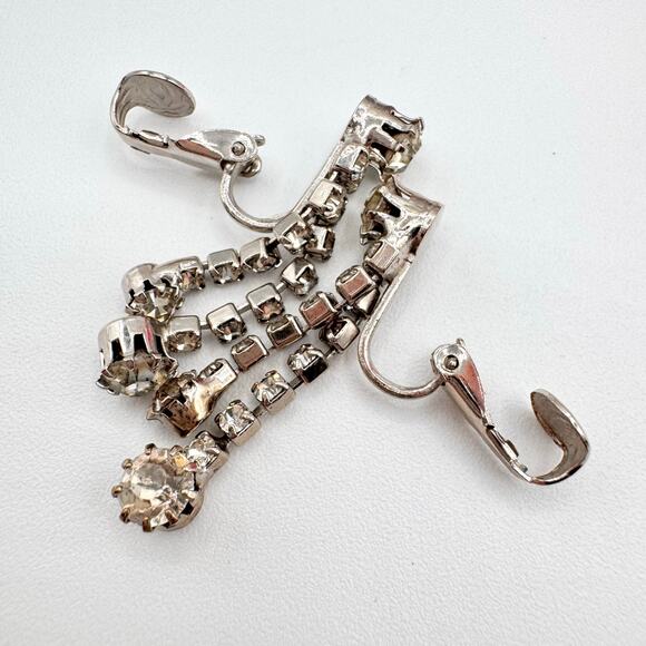 Vintage 3 Pair Rhinestone Clip On Earrings Old Hollywood Glam 50s 60s Bombshell - Picture 8 of 10